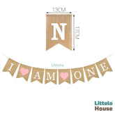 I AM ONE Banner, Rustic Burlap Bunting Swallowtail Flags D084 Set of 1 | Khaki
